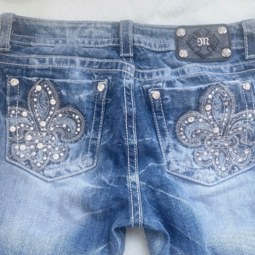 Miss Me Blue Boot Cut Jeans with Silver Embellishments